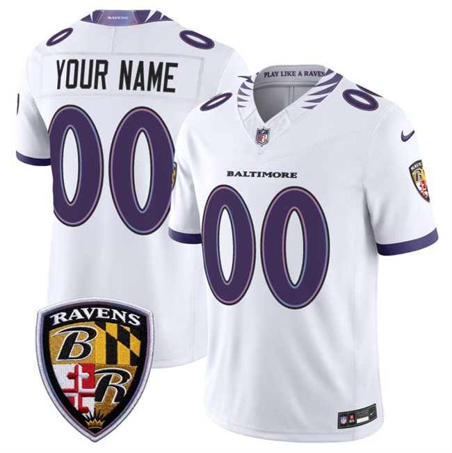 Men's Baltimore Ravens Active Player Custom White 2026 F.U.S.E. Vapor Stitched Limited Football Jersey